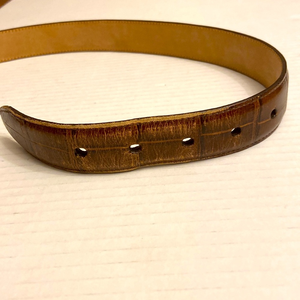Brighton Women Size Small Brown Five Holes Adjustable Croc Style Gold Metal Belt - Picture 4 of 8